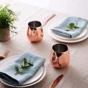 Set of 2 Rose Gold Finish Stainless Steel Stemless Wine Glass Tumbler